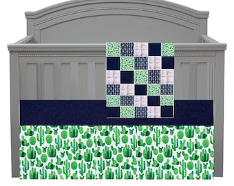 Baby Boy Bedding Set in Navy and Green With Modern Theme Featuring