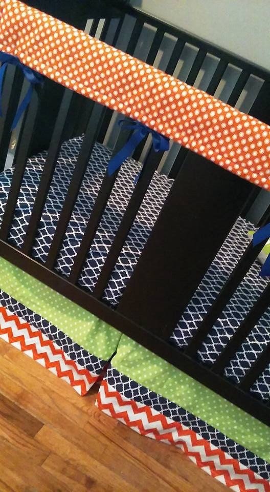 Crib Bedding Set Orange Navy Blue & Lime Green Crib Skirt Etsy