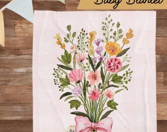 Copertina con fiori di campo per neonata, copertina con nome in minky, cameretta con fiori di campo, regalo per baby shower, copertina personalizzata per neonata, cameretta per bambina