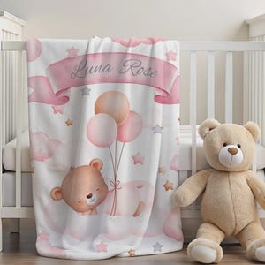 Copertina per neonata, copertina con nome in minky, cameretta orsetto, regalo per baby shower, copertina personalizzata per neonata, copertina orsetto, rosa