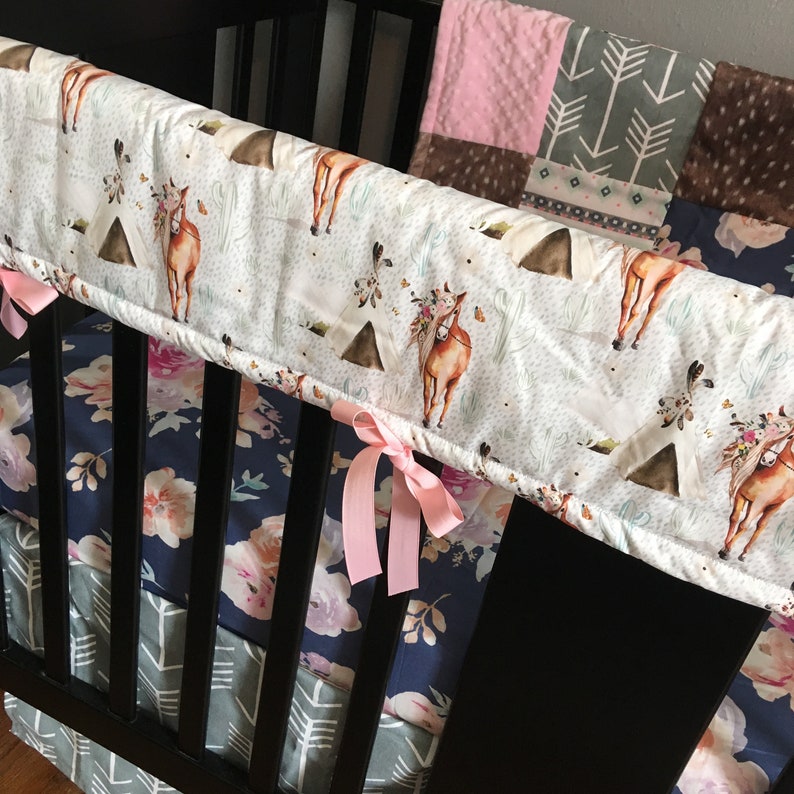 Custom Baby blanket Patchwork quilt assorted prints buck deer antlers Mint peach coral Grey wminky backing nursery bedding Boy Girl Unisex