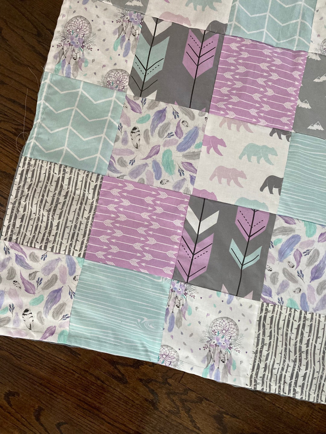 Woodland Baby Girl Bedding Set, Boho Crib Bedding Set, Purple and Mint