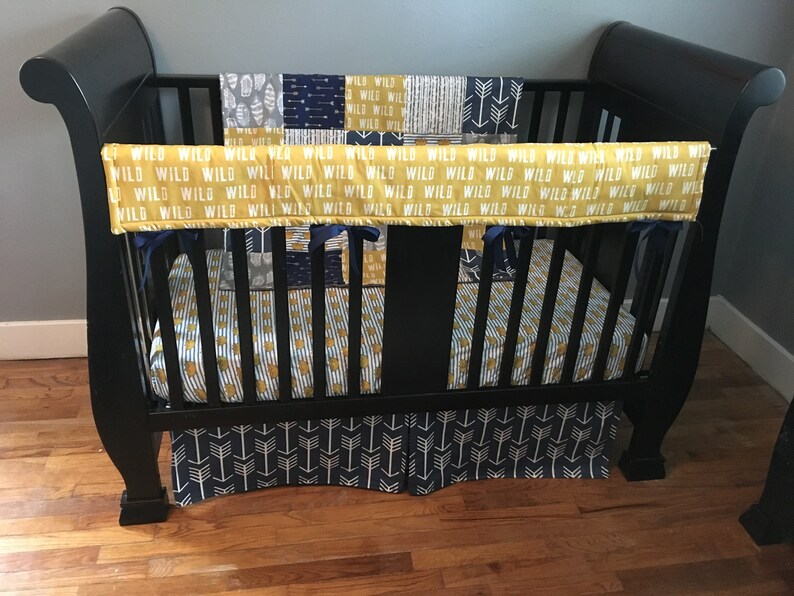 Custom Crib Bedding Set Made To Order Woodland Navy Mint Mustard Yellow Where The Wild Things Are Theme