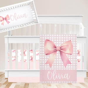 Pink Bow Baby Bedding, Baby Girl Crib Bedding Set, Baby Girl Nursery, Pink Baby Bedding, Baby Bedding Crib Set Girl, Pink Nursery