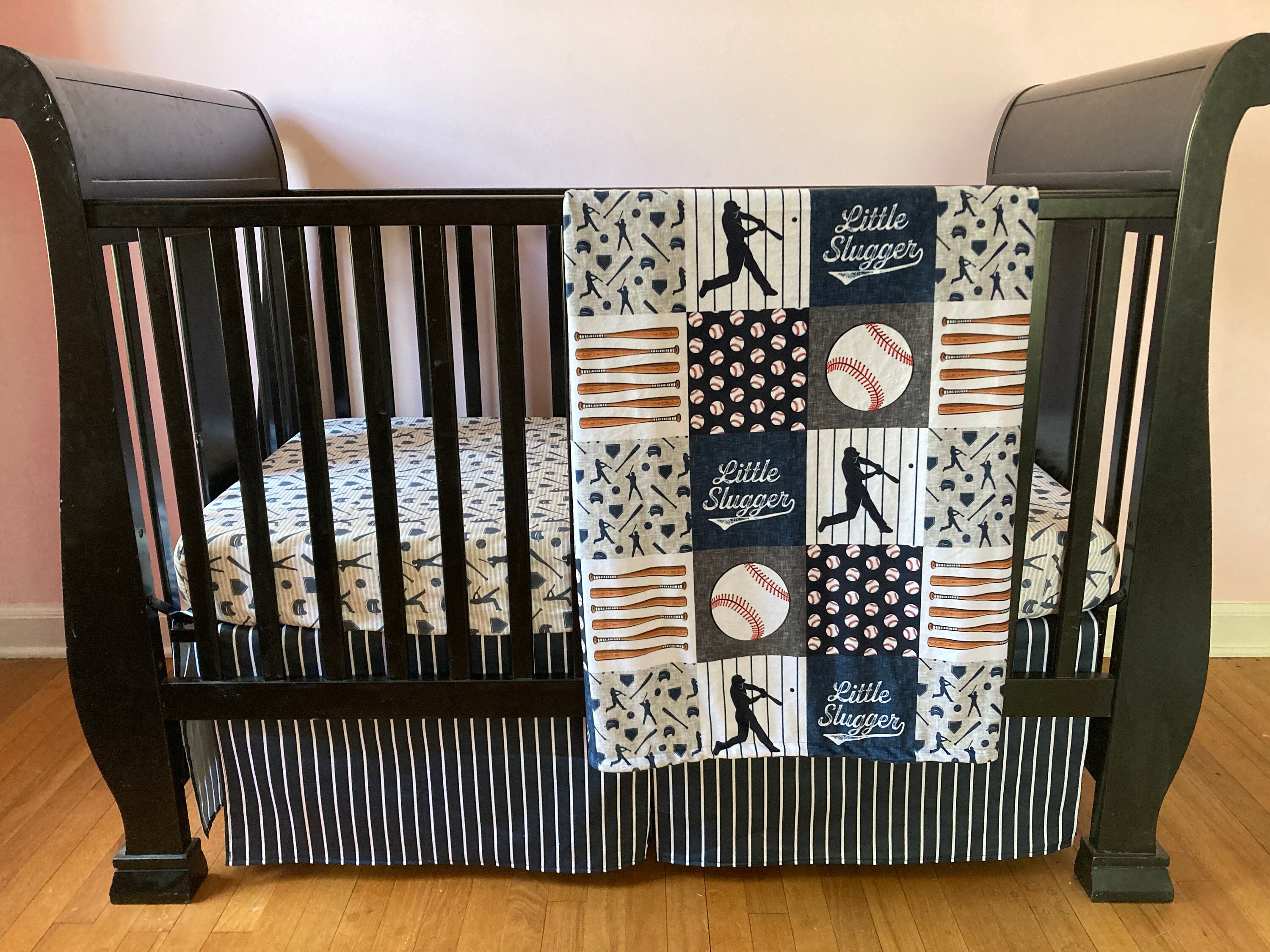 Baseball Baby Bedding in Navy, Baseball Crib Bedding Set, Baseball