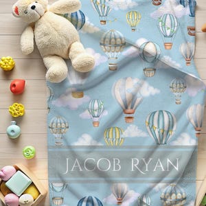 Baby Boy Hot Air Balloon Blanket, Minky Name Blanket, Hot Air Balloon Nursery, Baby Shower Gift, Personalized Blanket, Little Boy Bedroom