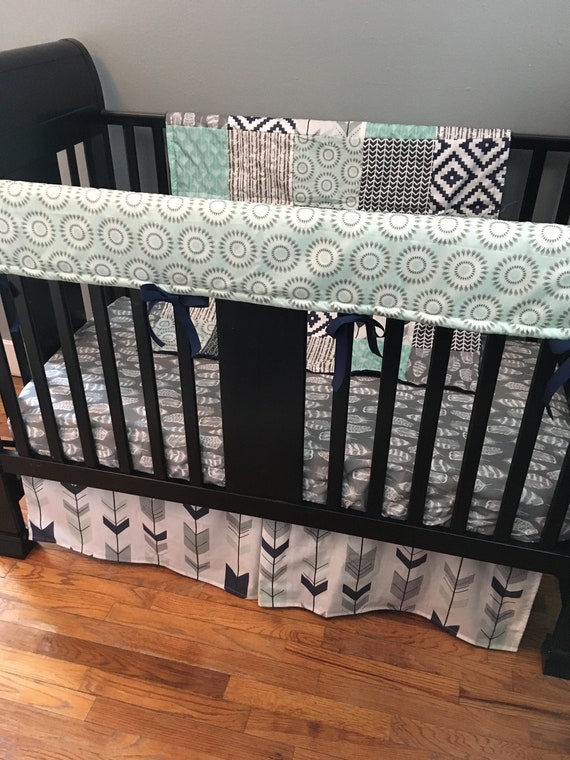 Custom Crib Bedding Set Made To Order Gray Navy White Etsy