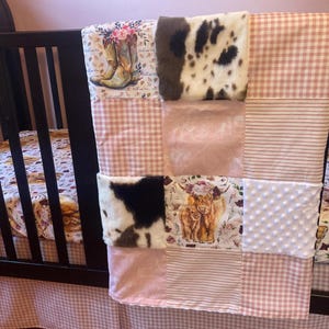 Baby Girl Crib Bedding Set, Highland Cow Baby Bedding, Western Nursery, Baby Shower Gift, Baby Girl Nursery, pink baby bedding, Cowgirl