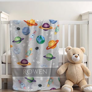 Personalized Space Blanket, Name rocket ship blanket, Minky blanket, Outer Space gift for child or baby, Space bedroom, Space nursery