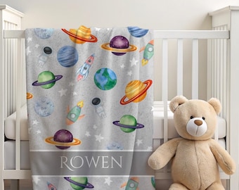 Personalized Space Blanket, Name rocket ship blanket, Minky blanket, Outer Space gift for child or baby, Space bedroom, Space nursery