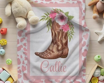 Cowgirl Baby Blanket in pink, Personalized Baby Blanket, Custom Minky Blanket, Girl Western Blanket, Cowgirl Nursery, Baby Shower Gift