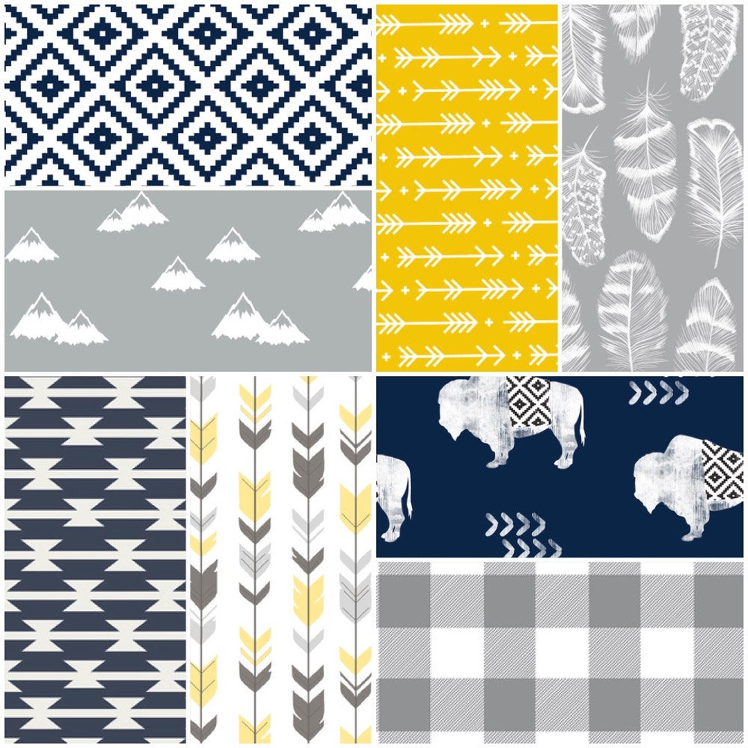 Custom Gender Neutral Baby Bedding in Navy Gray and Yellow Etsy