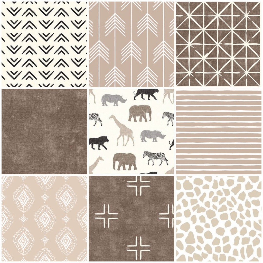 Gender Neutral Safari Baby Bedding in Tan and Brown, Neutral Nursery