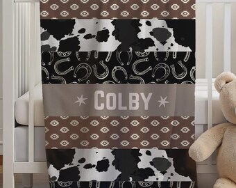 Western babydeken babyjongen, cowboy babydeken, gepersonaliseerde babynaamdeken, aangepaste babyshower cadeau, westerse kinderkamer, nertsdeken