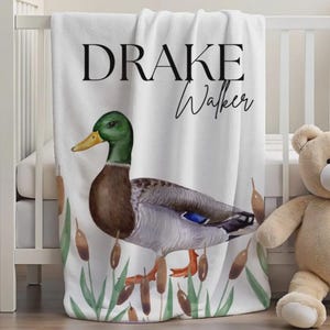 Mallard Duck Baby Boy Blanket, Hunting Baby Blanket, Personalized Baby Name Blanket, Baby Shower Gift, Woodland Nursery, Minky Blanket