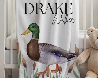 Manta de pato silvestre para bebé, manta de caza, manta personalizada con nombre, regalo para baby shower, guardería con temática de bosque, manta Minky