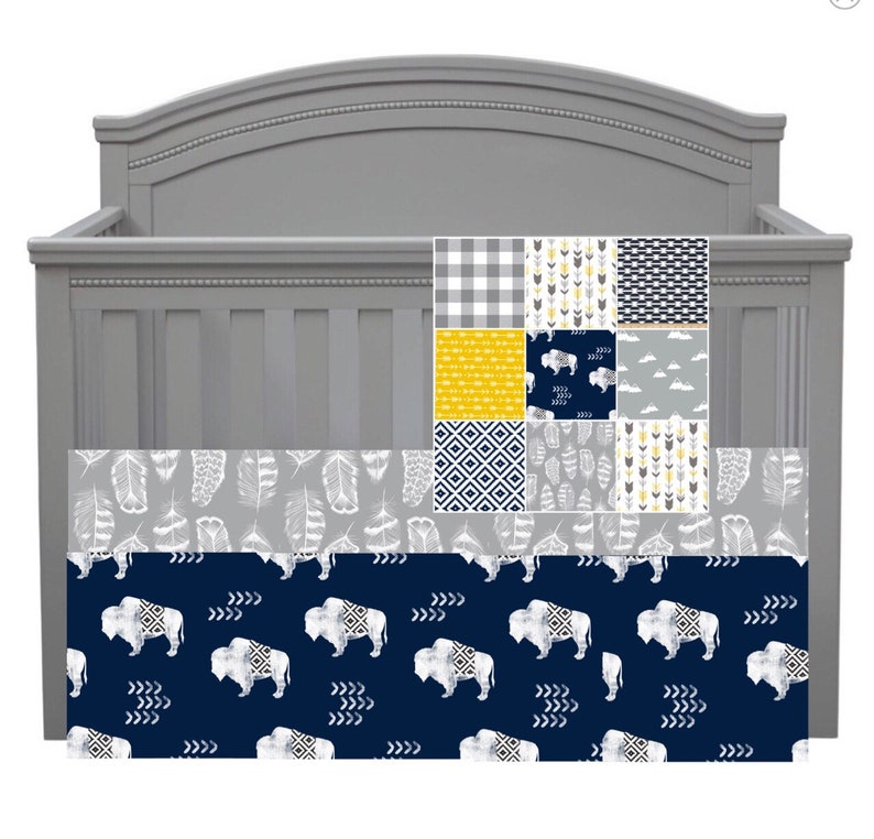 Custom Gender Neutral Baby Bedding in Navy Gray and Yellow Etsy