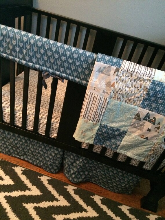 Custom Crib Bedding Set In Dark Turquoise And Gray With An Etsy