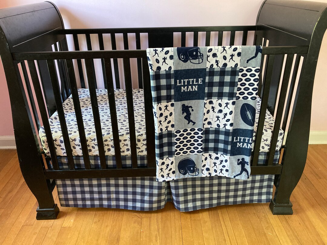 Football Baby Bedding in Navy and Gray, Sports Baby Bedding, Football