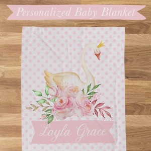 Baby Girl Swan Baby Blanket, pink Swan Nursery, Baby Girl Personalized Blanket, Minky Blanket with Name, Swan Lake, Baby Shower Gift
