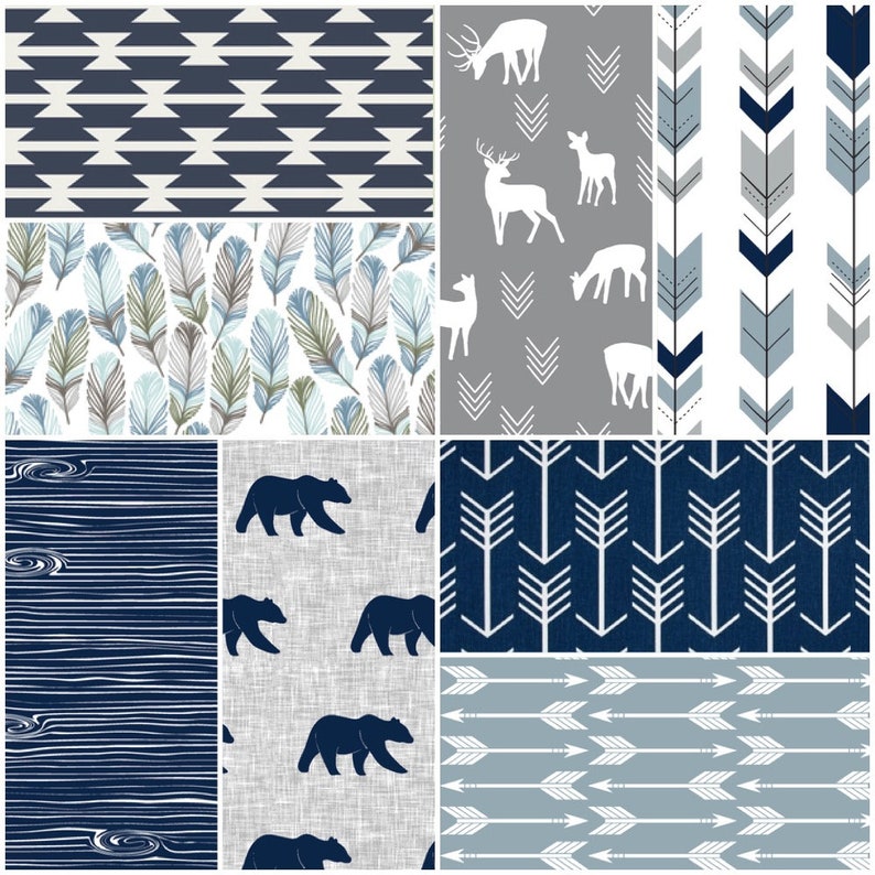 Baby Boy Bedding Set in Navy Light Blue and Gray With a Etsy