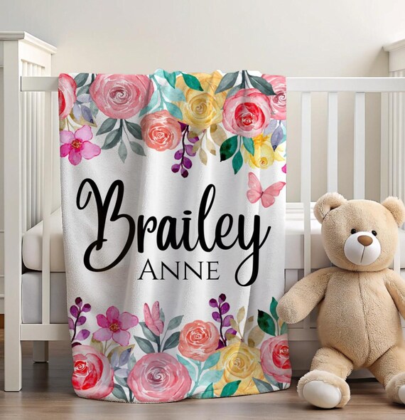 Minky Baby Girl Blanket, Floral Baby Blanket, Personalized Baby