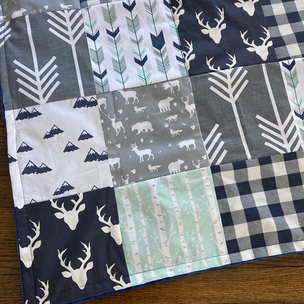 Custom Crib Bedding Set, Made to Order,  gray, navy, white, and mint, teepees and arrows,crib skirt, sheet, baby blanket