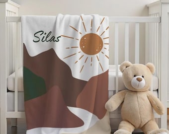 Personalized Minky Baby Blanket, Boho Mountain Nursery Decor