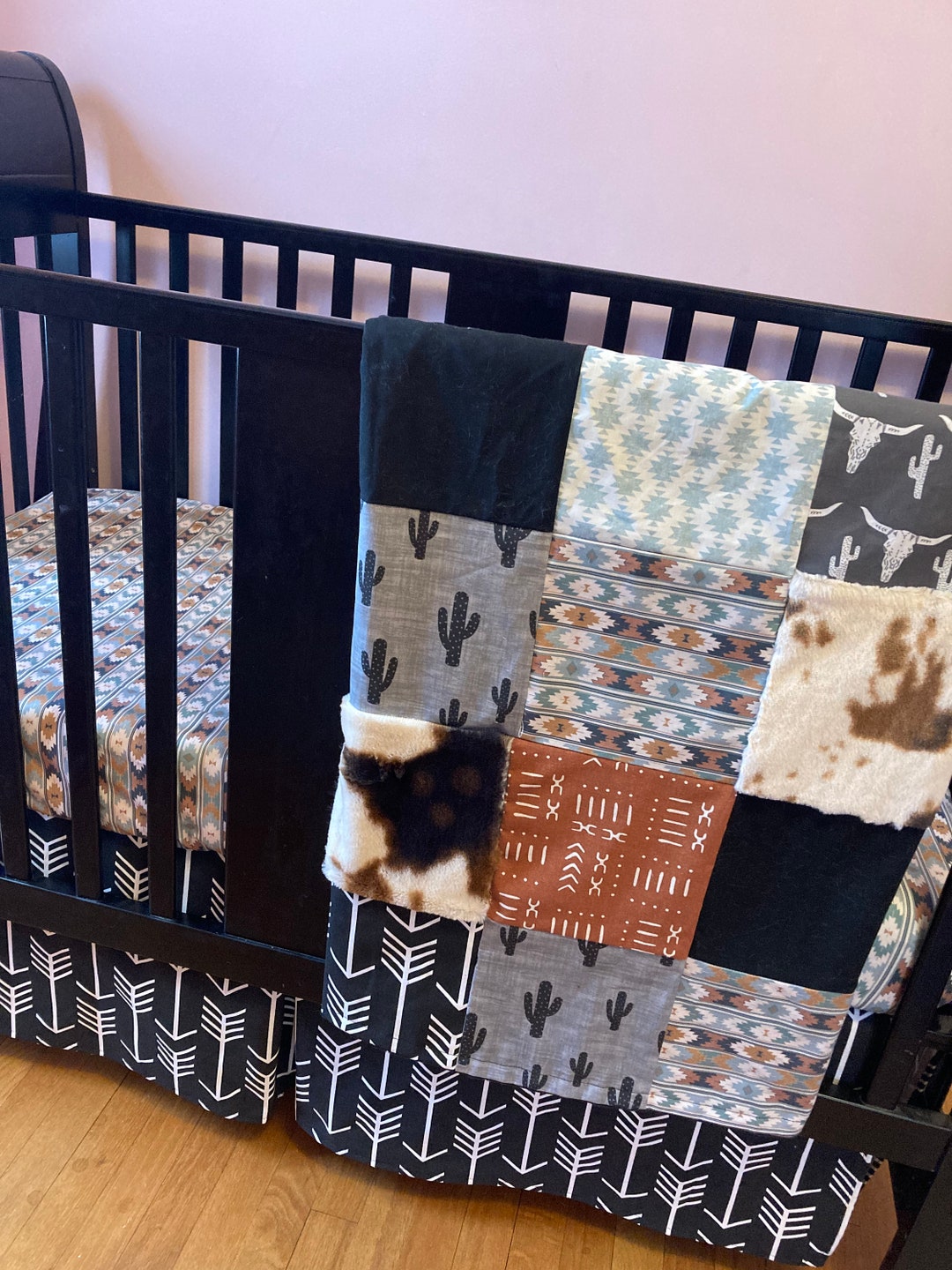 Western Baby Bedding in Black, Burnt Orange, Brown, Cowboy Nursery