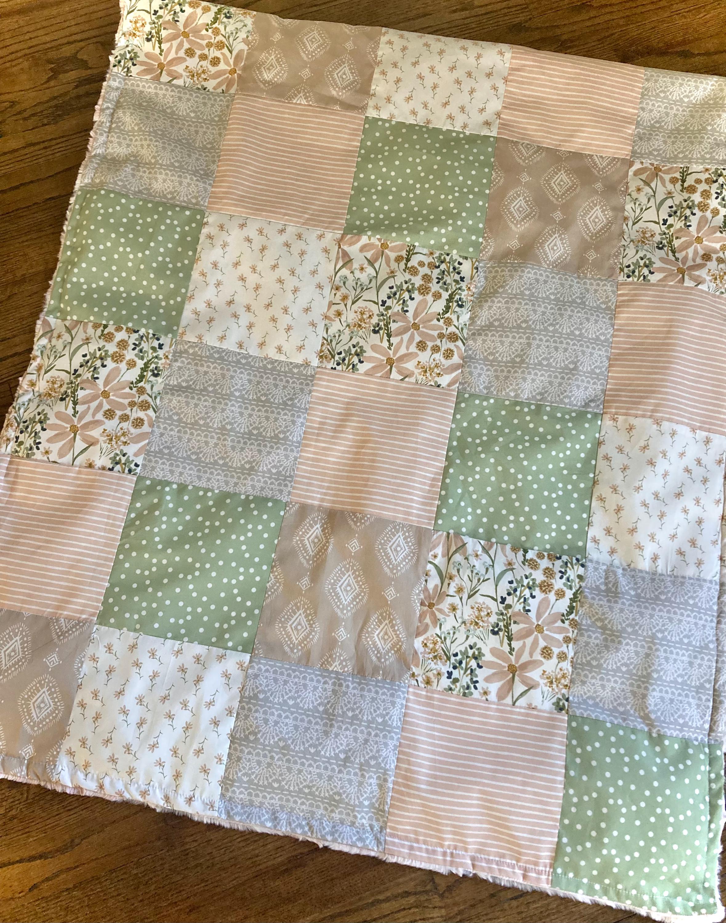 Baby Girl Bedding Set in earth tones of blush, peach, sage, and blue with wild flowers, custom baby bedding, baby girl wild flower