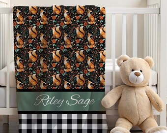Baby Blanket, Minky Name Blanket, Fox Nursery, Baby Shower Gift, Personalized Baby Blanket, Moody Forest Blanket, Fox Baby Blanket