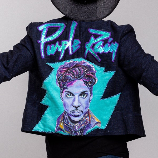 Prince Purple Rain I VACLAVIC Custom Jacket 100% handgemaltes Porträt personalisiertes Geschenk einzigartig Vintage