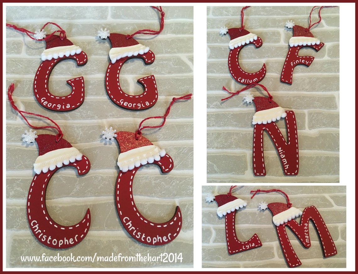 Santa Hat Initial Letter Personalised Christmas Tree Baubles Etsy