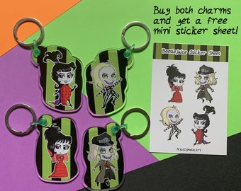 Charms de acrílico de doble cara de 2,5" de Beetlejuice (RETIRO) / Llavero / Lindo y espeluznante / Película y dibujos animados