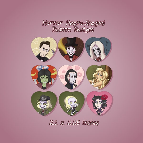 Horror Movie Heart-Shaped Button Badges