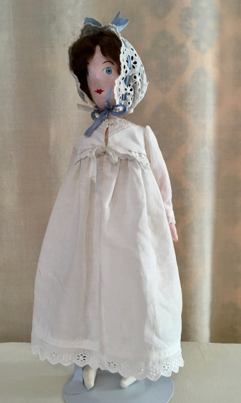 Doll's 19th century Nightgown and lace nightcap image 1