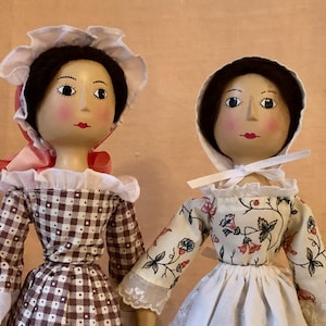Fred Laughon&#39;s vintage wooden doll, &quot;Charity&quot;, original and redressed versions