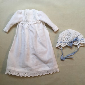 Doll's 19th century Nightgown and lace nightcap Blue