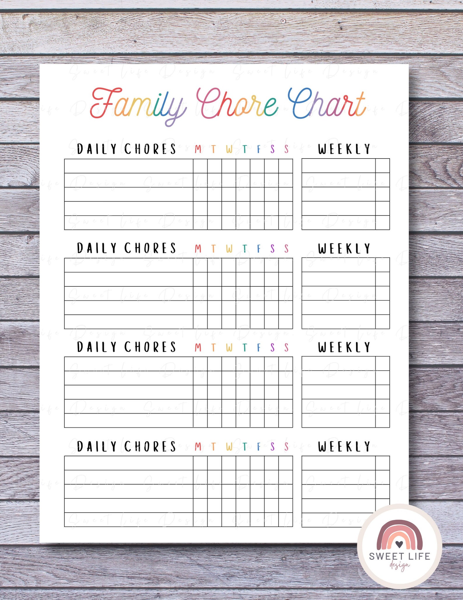 Printable Chore Chart for Families Weekly Daily Chore Chart Etsy