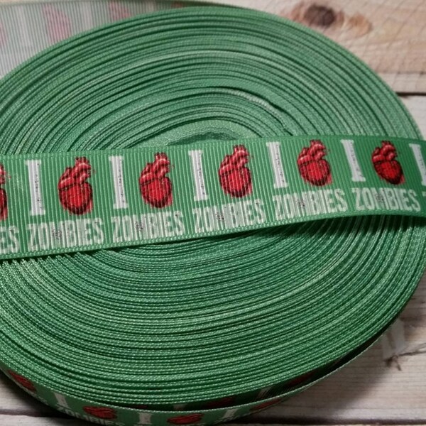 I heart zombies Ribbon, hororr ribbon, zombie ribbon, grosgrain ribbon, zombies