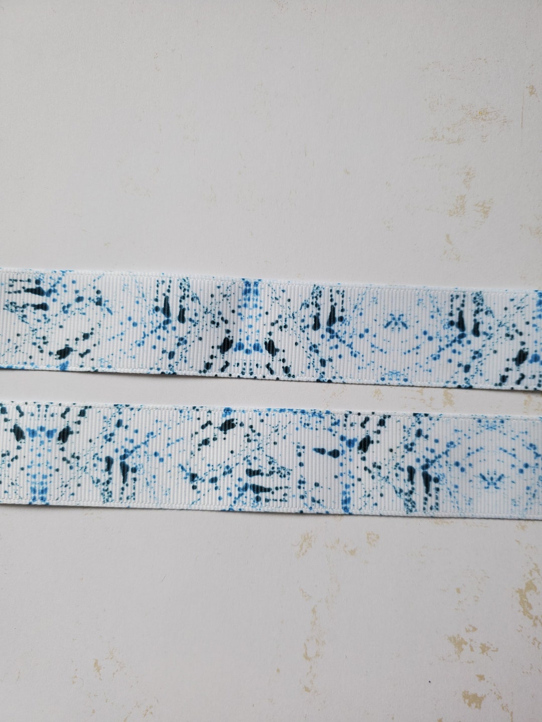 Grosgrain Ribbon Blue Splatter Ribbon Paint Splatter Etsy