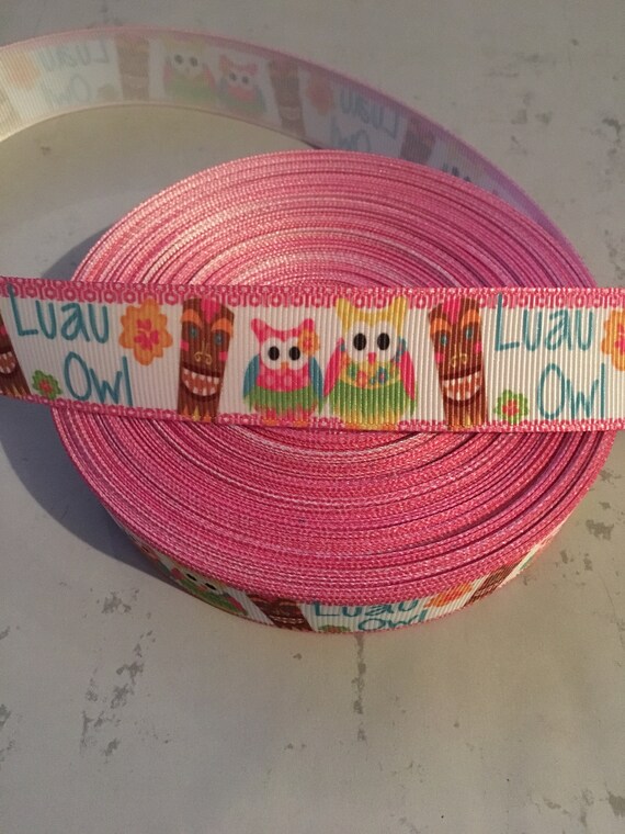 Luau Owl Ribbon 1 Grosgrain Ribbon Tiki Ribbon Aloha Etsy