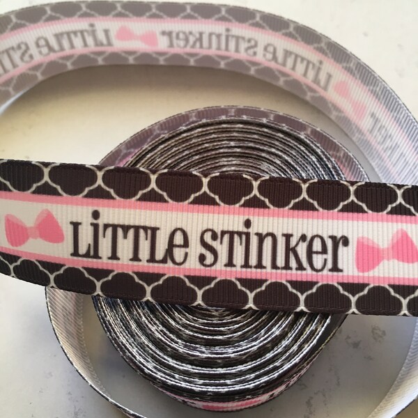 Little Stinker Grosgrain Ribbon, 1" grosgrain ribbon, skunk, quatrefoil, little stinker skunk