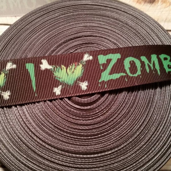 Horror ribbon, I heart zombies, Grosgrain Ribbon, zombie ribbon, I love zombies