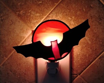 Stained Glass Bat on Moon Night Light