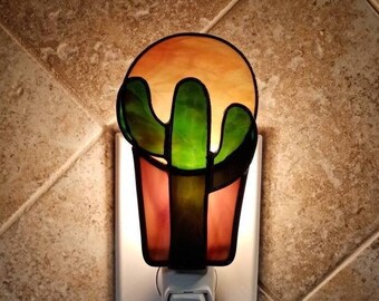 Stained Glass Cactus Night Light