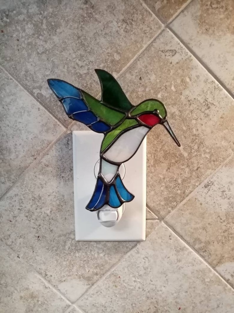 Stained Glass Hummingbird Night Light Etsy