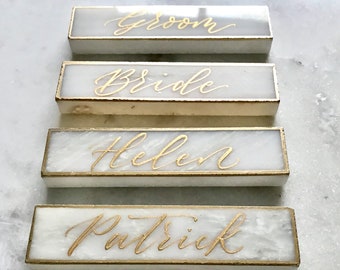 Unique Place Cards, Marble Place Cards, Gold Wedding Decor, Marble Wedding Decor, Custom Calligraphy Place Cards