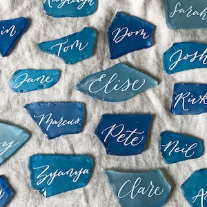 Place cards, beach wedding decor, beach wedding table decor, sea glass place cards, coastal wedding decor