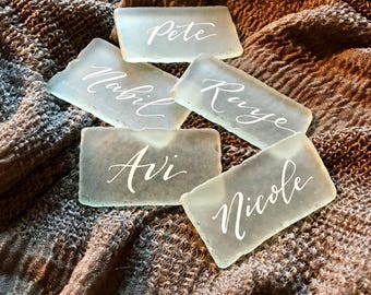 Sea Glass Place Cards: Beach Wedding Calligraphy